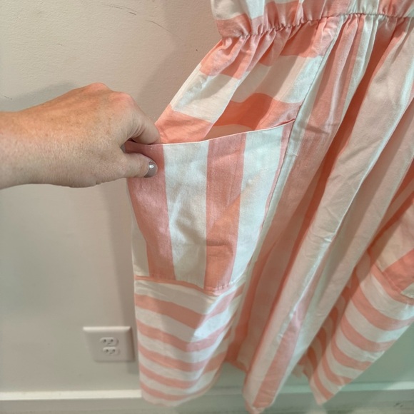 Vintage 60s/70s HHR Pink White Candy Stripe Short Sleeve Midi Dress Size 16 - Picture 3 of 6